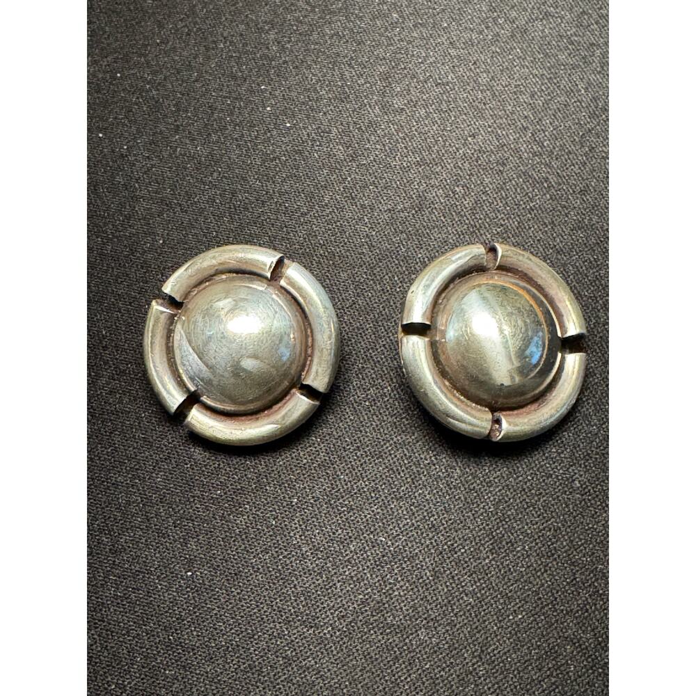 925 Sterling Silver Vintage Mexico Button Clip On Earrings